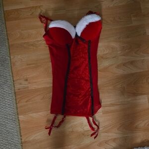 Red Velvet Santa Bustier with White Faux Fur Trim